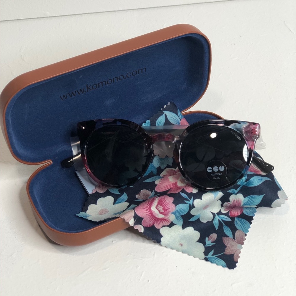 KOMONO Lulu Floral Sunglasses NEW black pink feminine cat eye Wing tip - Picture 10 of 15